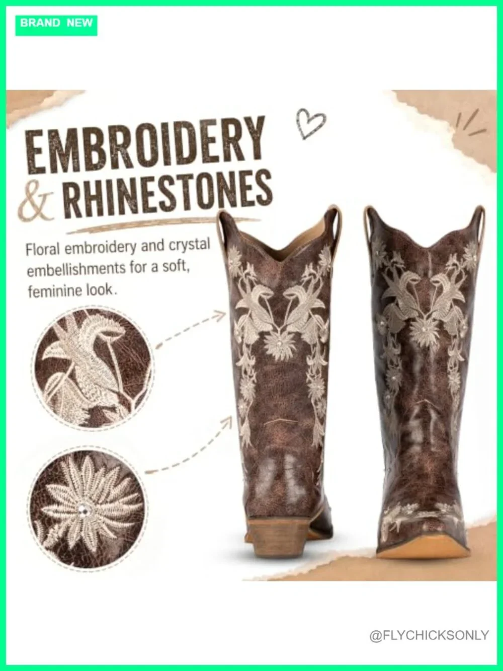 Faux Leather Floral Embroidered Western Cowboy Boots Mid Calf Snip Toe Pull-On